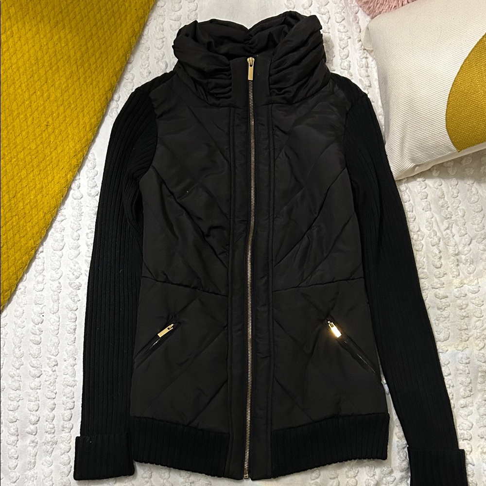 Cache Black Knit Puffer Sweater Jacket XS